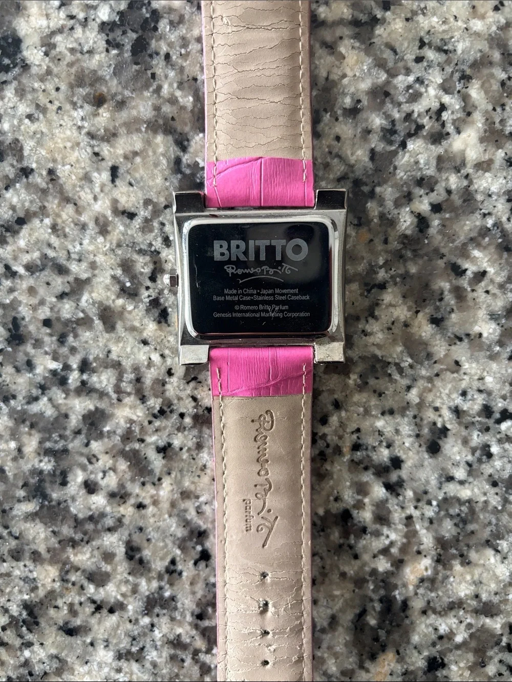 Limited Edition Romero Britto Pink Leather Strap Square Watch - Needs Battery